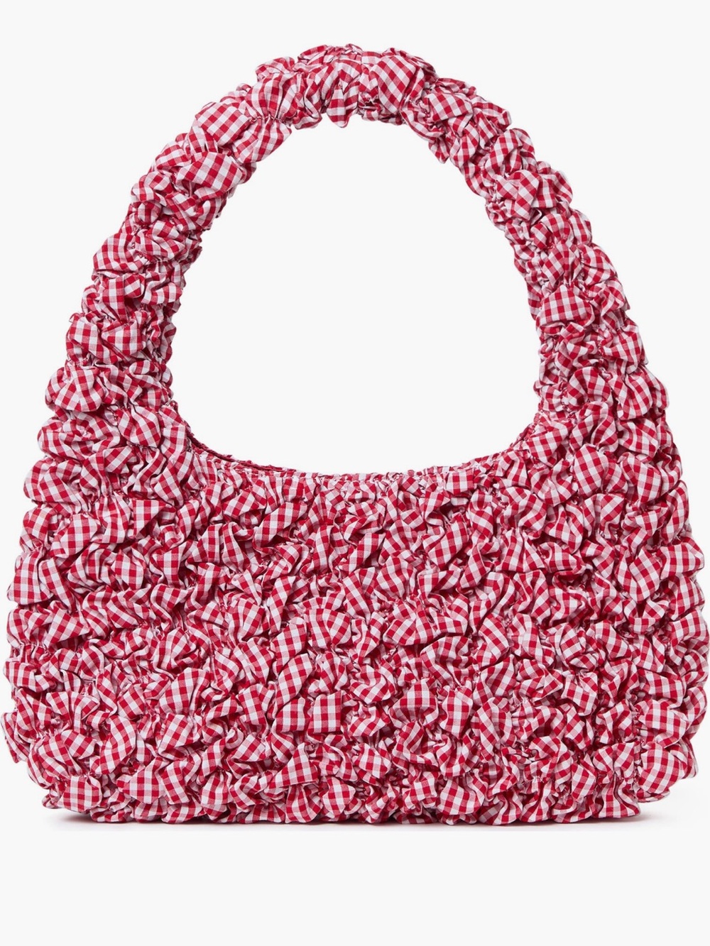 Loeffler Randall Red and White Gingham Ruched Shoulder Bag